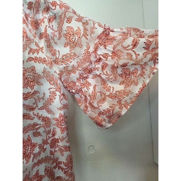 Ann Taylor Loft Pink Sm/Med Floral Flowy Lined Blouse Ruffle Bell Sleeves - Picture 4 of 7